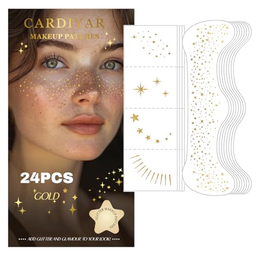 Gold Glitter Freckles Tattoos - 24 Pack Waterproof Face Patches