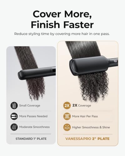 VANESSA PRO Titanium Flat Iron - 2" Wide Plates for Thick Hair