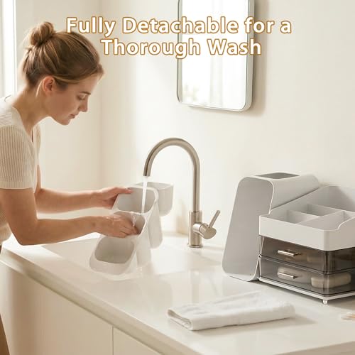 Large Capacity Makeup Organizer with Brush Holder & Bottle Storage