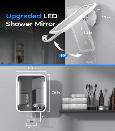 Gospire Heated Fogless Shower Mirror with LED Light & 5000mAh Battery