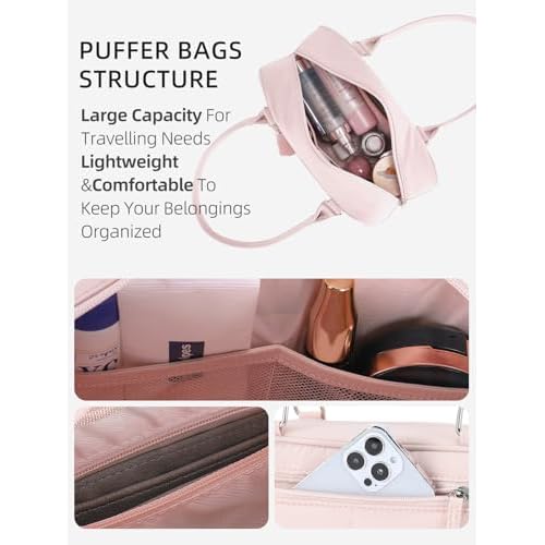 WESTBRONCO Puffer Shoulder Bag for Women Quilted Handbags, Puffy Cosmetic Makeup Bag Organizer with Cute Ornament