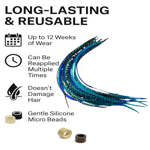 Feather Hair Extensions - Ocean Blue & Aqua Mix, 5 Pack, 7-10 Inches