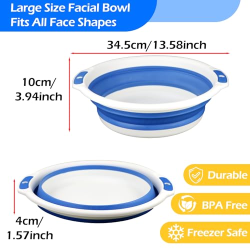 Facial Ice Bath Kit - Foldable Ice Bowl with Reusable Cubes for Cold Plunge (Blue)