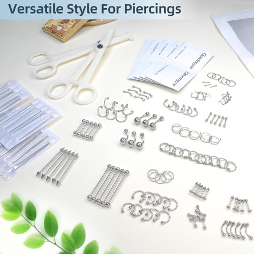 153-Piece Body Piercing Kit with Stainless Steel Needles & Jewelry