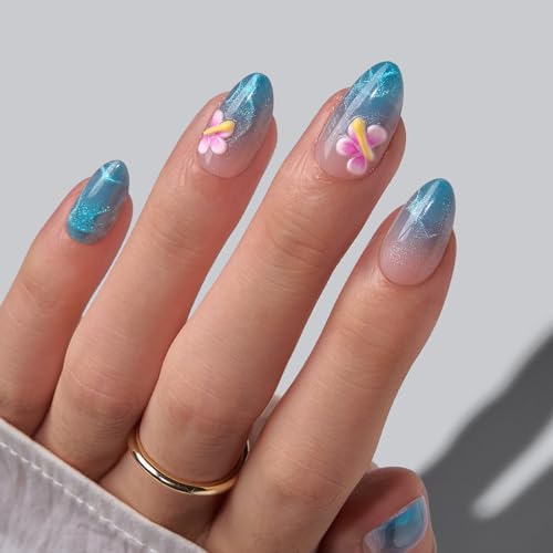 BTArtbox Press On Nails Blue Almond 32ct Kit