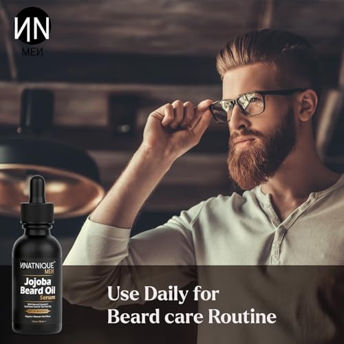 Natnique Jojoba Beard Oil for Men with Vitamin E & Tea Tree ? Organic Conditioner & Growth Oil ? Moisturizer for Facial Hair, Mustache & Dry Skin ? Softener for Itch, Dandruff & Grooming Care ? 1 oz