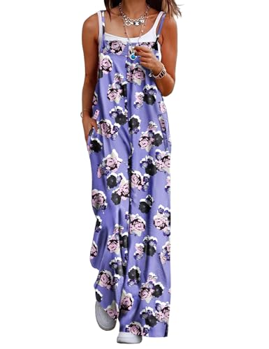 YESNO Women's Summer Boho Casual Jumpsuits Wide Leg Overalls Floral Print Baggy Rompers with Pockets XS PZZCR 453