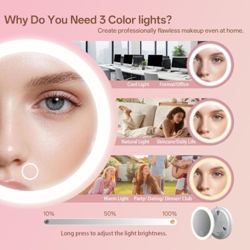10X Magnifying Makeup Mirror with LED Lights & Suction Cups