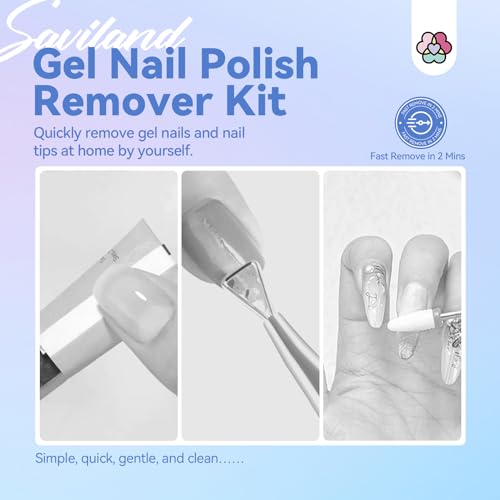 SAVILAND 2 Minutes Quick & Easy Gel Nail Polish Remover Kit: 2 PCS Soak-off Gel Polish Remover Rich in Castor Oil & Vitamin E, with Cuticle Oil Pen Nail Tools for Gel Nails Remove Home Salon Use