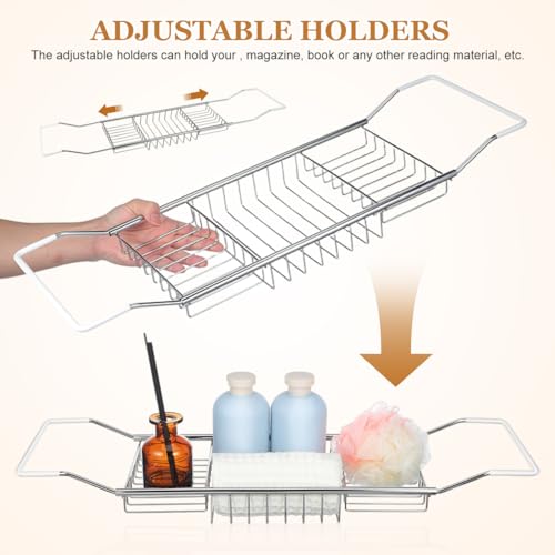 Expandable Stainless Steel Bathtub Caddy Tray with Non-Slip Grips