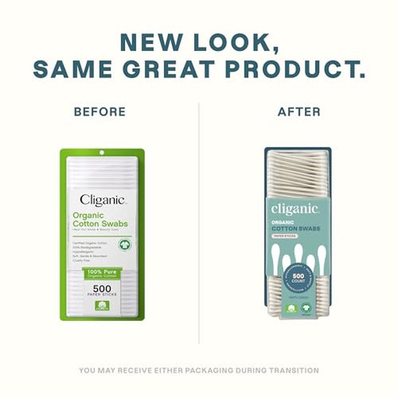 Cliganic Organic Cotton Swabs 500 Count | Natural & Chlorine-Free