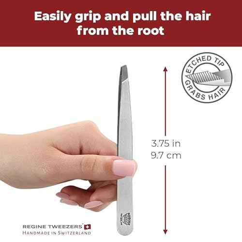 Professional Tweezers Slant Tip - Etched Tip Brow and Eyebrow Tool for Men and Women - Precision Tweezers for Fine Hair, Chin, Lash Extensions - Stainless Steel Handmade Beauty Tool