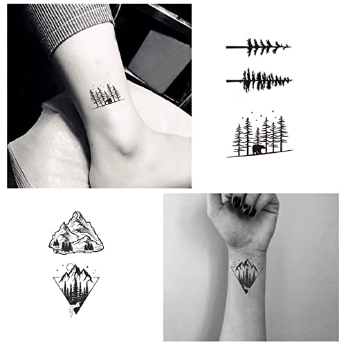 62 Sheets Temporary Tattoos - Black Geometry & Mountain Designs