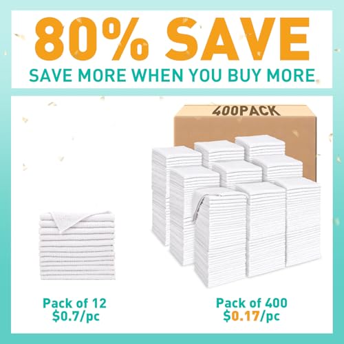 White Washcloths Bulk 400 Pack, Highly Absorbent & Quick Drying Face Towels, Premium Quality Soft Bath Towels, Multipurpose Microfiber Wash Cloths, 12x12 inches