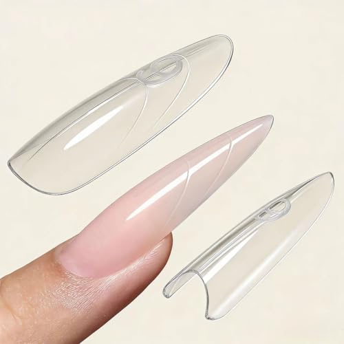 Sandwich Dual Nail Forms 240PCS - Quick Builder Gel Extension Kit, Almond Round Reusable Nail Molds with Guidelines, 15 Sizes for Professional DIY
