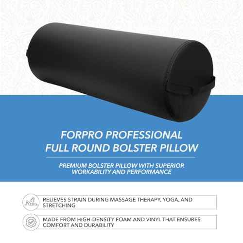 ForPro Professional Collection Jumbo Full Round Bolster Pillow, Black, Oil and Stain-Resistant, for Massage and Yoga, 9¡± R x 26¡± L
