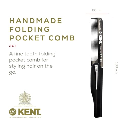 Kent Set Men's Hair Pocket Combs, 81T X-Small, FOT All Fine Tooth, 20T Fine Tooth Folding Comb. Best Hair, Beard and Mustache Grooming Kit for Travel and Home Care, Handmade in England