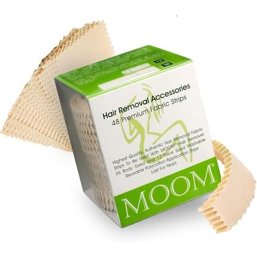 MOOM Hair Removal Wax Strips, 48 Count - Reusable & Washable Polycotton Strips for Maximum Hair Removal, Perfect for Bikini Zone, Leg, Eyebrows, Body & Face - Unisex Use