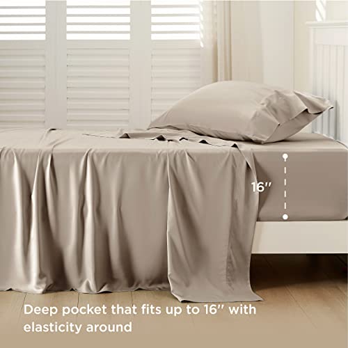 Bedsure Twin Sheets Set, Cooling Sheets Twin Size Bed Set, Rayon Derived from Bamboo, Twin Size Sheets, Breathable & Soft Bed Sheets, Hotel Luxury Silky Bedding Sheets & Pillowcases, Simply Taupe