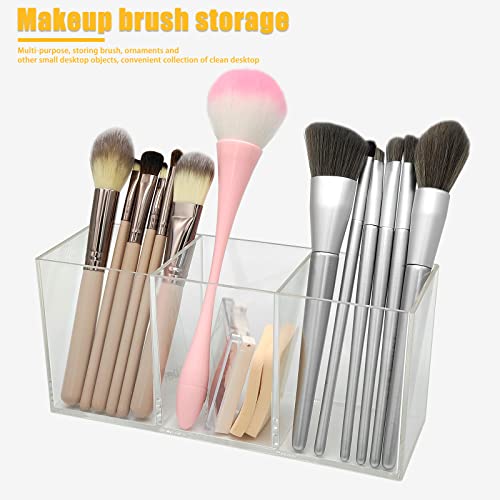 Cerpourt Clear Acrylic Makeup Brush Organizer with 3 Compartments