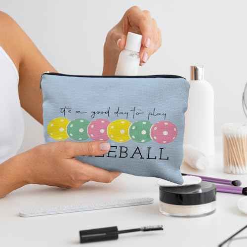 Pickleball Gifts for Women: Colorful Makeup Bag, It's a Good Day to Play Cosmetic Toiletry Bag, Gifts for Pickleball Lovers (Blue)