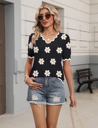 Zeagoo Women's Lightweight V-Neck Short Sleeve Sweater Blouse