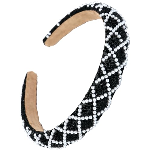 NARUNING 1Pcs Fashion Ladies Crystal Hair Hoop, Rhinestone Pearl headband, Padded Headbands, for Women and Girls (Black)