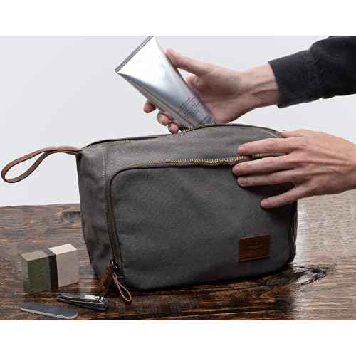 Vetelli Vintage Canvas Toiletry Bags, Travel In Style, Waterproof Canvas Dopp Kits, Durable (Messner) (Light Gray)