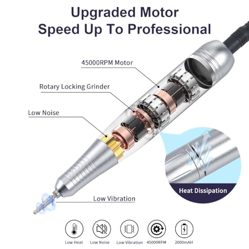 45000RPM Electric Nail Drill - Cordless Rechargeable Manicure Set