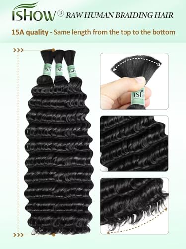 ISHOW Deep Wave Virgin Human Hair Bundles 24 Inch 150g - Boho 1B, 3 Pack