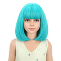 PATTNIUM Kids Teal Blue Short Wig with Bangs for Girls, Cosplay Costume Hair