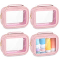 Kigeli 4 Pcs Clear Makeup Bags for Car Essential, Waterproof Clear Travel Toiletry Organizer Leather Makeup Bags with Handle Zipper, Small Cosmetic Pouch Set for Women Car Gift(Pink)