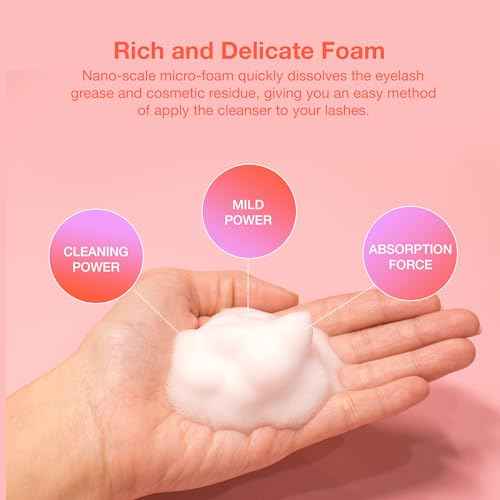 Curacoro 60ML Eyelash Extension Cleanser - Lash Shampoo for Lash Extensions, Eyelash Extension Foam Cleanser for Dry & Sensitive Skin, Gently Removes Waterproof Makeup for Professional & Home Use