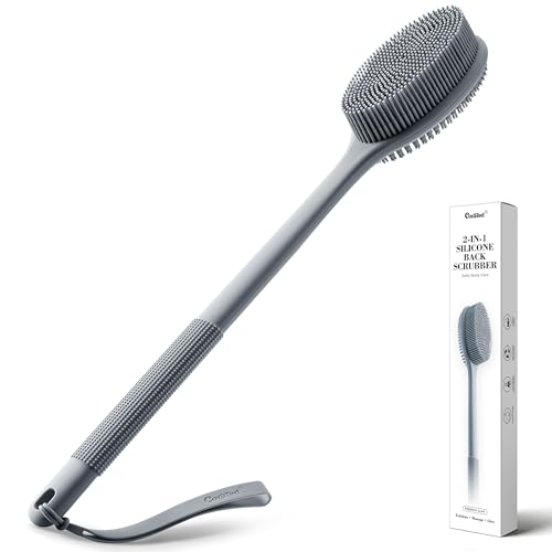 CORATED Silicone Back Scrubber for Shower with Handle - 2-in-1 Body Brush, French Clay Variant