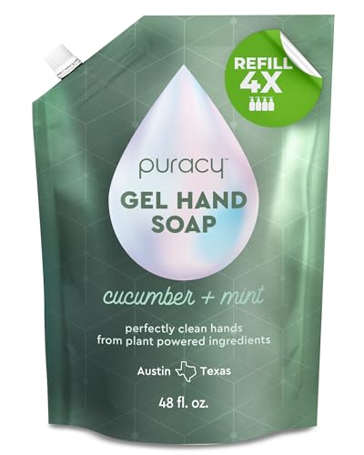 Puracy Organic Hand Soap, Professional Hand Washers We've All Become, Moisturizing Natural Gel Hand Wash Soap, Liquid Hand Soap Refills for Soft Skin (Refill Cucumber & Mint, 48 Ounce)