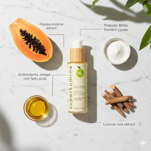 superLumine Balm-to-Milk Probiotic Cleanser & Makeup Remover ? Melts Waterproof Makeup & SPF ? Brightens with Papaya & Licorice ? Fragrance-Free ? Barrier Support for Dry Sensitive Skin ? 100ml