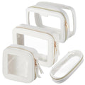 4 Pcs Leather Clear Makeup Bags Set for Women Travel Clear Cosmetic Case Toiletry Bags with Zipper Makeup Brush Case Waterproof Organizer Storage for Women Men Travel Accessories, 4 Sizes(White)