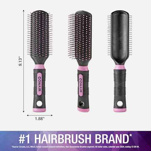 Conair Salon Results Hairbrush - Hair brush for Men and Women - Detangling - suitable for all hair types -features Nylon Bristles - Pink/Black