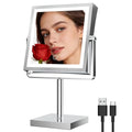 Ruacq Makeup Mirror with Lights, 4000mAh Rechargeable Magnifying Mirror with Light, 1X/10X, Height Adjustable Bathroom Vanity Mirror, 3 Colors, Adjustable Brightness (Chrome)