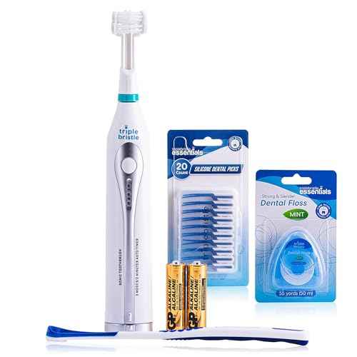 Triple Bristle GO | Portable Battery Sonic Travel Toothbrush | Three Cleaning Modes | Soft Nylon Bristles | Also for Autistic Special Needs Adults and Kids | Oral Care Kit