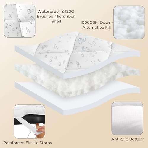 JINGFUD White 3-Inch Plush Lash Bed Topper Set Waterproof Massage Table Cover