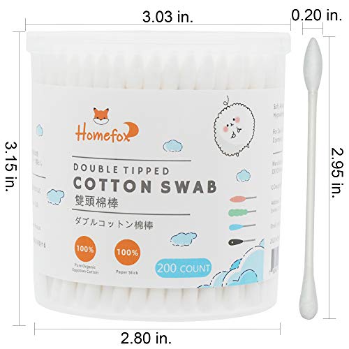 HOMEFOX Organic Cotton Swabs - 400 Count Precision Cleaning Buds