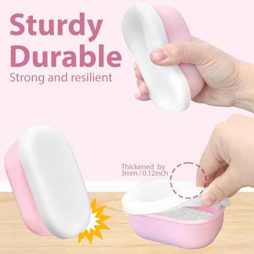 Leakproof Silicone Travel Soap Case with Drainage Layer, Silicone Bar Soap Holder Compact Portable Shatterproof Soap Container Box for Bathroom Gym Camp Travel Toiletries (Pink, Clear Lid)