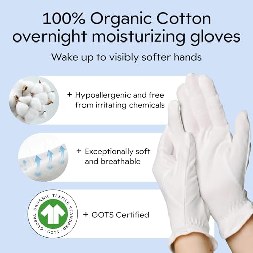 Clearbody Organics Organic Cotton Gloves for Dry Hands & Eczema - Medium, 5 Pack
