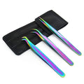 Quewel Eyelash Extension Tweezers Set Eyelash Applicator Tool Curved and Straight pointed Tweezers Lash Extension Supplies Stainless Steel Precision Tweezers Silver (3 pcs, Rainbow)