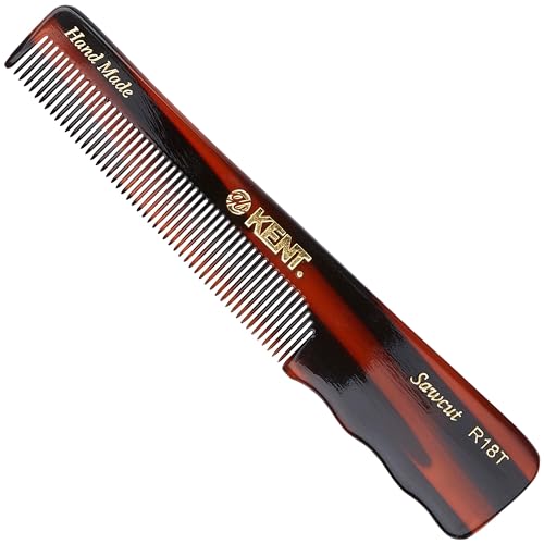 Kent R18T Handmade Fine-Tooth Hair and Beard Styling Comb for Men With Fine Hair - With Thumb Grip, Saw Cut, Hand Polished, Made in England