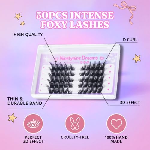 50Pcs Foxy Lash Clusters Cat-Eye D Curl 8-16mm Reusable