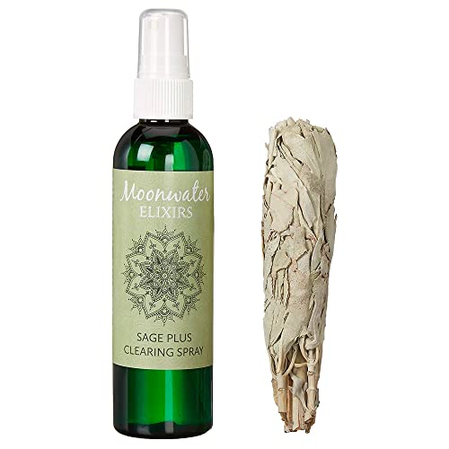 Sage Spray Bundle - White Sage Smudge Spray and Sage Wand for Cleansing Negativity, Smokeless Sage Smudging Kit to Support Positive Aura, and Cleansing Negative Energy by Moonwater Elixirs