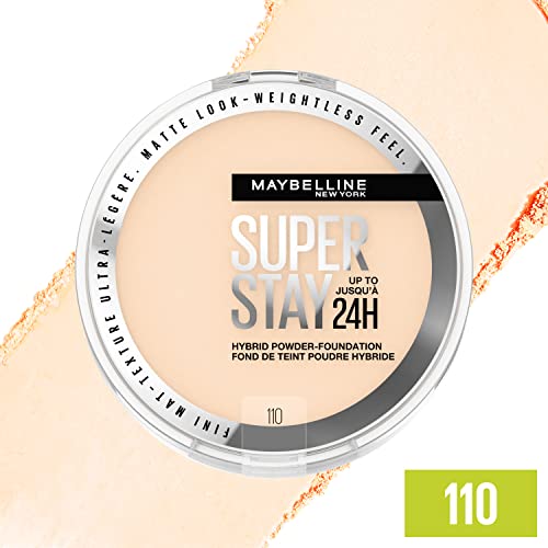 Maybelline Super Stay Up to 24HR Hybrid Powder-Foundation, Medium-to-Full Coverage Makeup, Matte Finish, 110, 1 Count