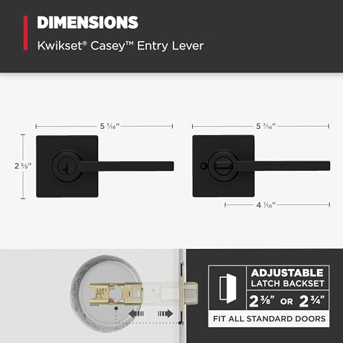 Kwikset Casey Entry Door Handle with Lock and Key, Secure Keyed Reversible Lever Exterior, For Front Entrance and Bedrooms, Matte Black , Pick Resistant Smartkey Rekey Security and Microban